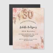 30th誕生日パンパスグラスバラ金ゴールド花高級 マグネット招待状 (正面/裏面)