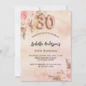 30th誕生日パンパスグラスバラ金ゴールド花高級 招待状 (正面)