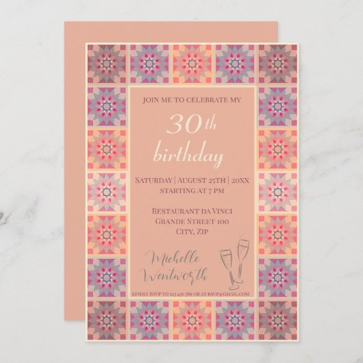 30th誕生日パーティの招待状タイルのパターン セーブザデート (正面/裏面)