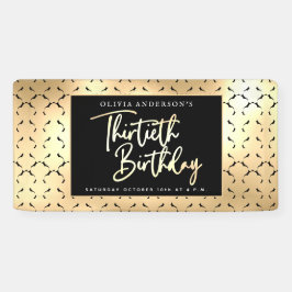 30th誕生日パーティーの白黒と金ゴールドスクリプト 横断幕