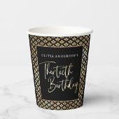 30th誕生日パーティーの白黒と金ゴールドスクリプト 紙コップ (裏面)