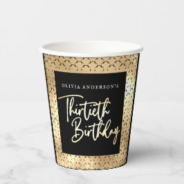 30th誕生日パーティーの白黒と金ゴールドスクリプト 紙コップ