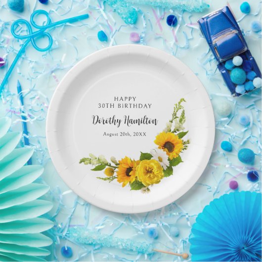30th誕生日パーティーひまわりデイジーカスタム ペーパープレート (パーティー)