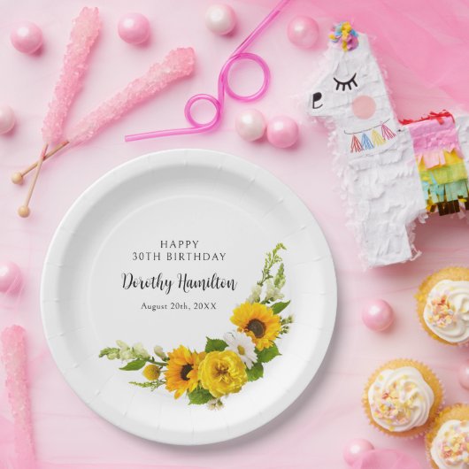 30th誕生日パーティーひまわりデイジーカスタム ペーパープレート (パーティー)