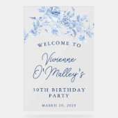 30th誕生日パーティーウェルカムブルーバラフローラ アクリルサイン (正面)