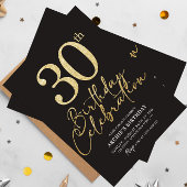 30th誕生日パーティーエレガントブラック&金ゴールドグリッター 招待状