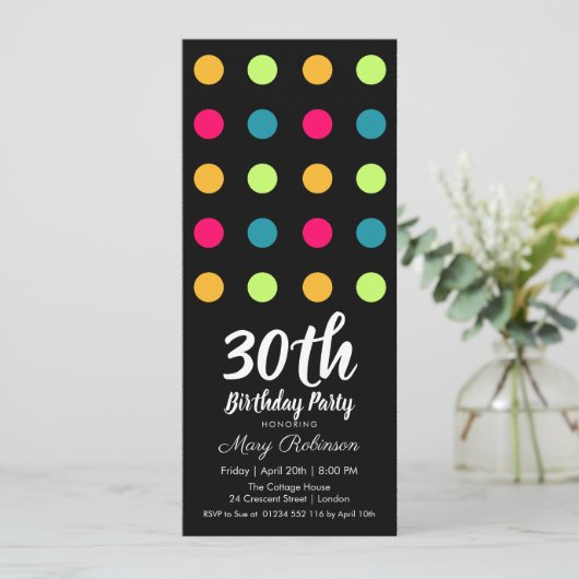 30th誕生日パーティーキャンディ水玉模様 招待状 (スタンド正面)