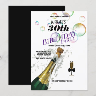 30th誕生日パーティーシャンパンボトル&グラス 招待状
