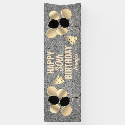 30th誕生日パーティーシルバーグリッター パーソナライズされた 横断幕 (縦)