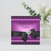 30th誕生日パーティーシルバーハートパープルブラック 招待状 (スタンド正面)