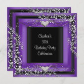 30th誕生日パーティーシルバーパープル 招待状 (正面/裏面)