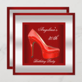 30th誕生日パーティーシルバーレッド高ヒール靴 招待状 (正面/裏面)