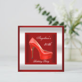 30th誕生日パーティーシルバーレッド高ヒール靴 招待状 (スタンド正面)