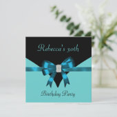 30th誕生日パーティージュエルボウブラックティール(緑がかった色)ブルー2 招待状 (スタンド正面)