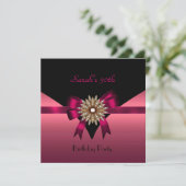 30th誕生日パーティージュエルボウブラックピンク 招待状 (スタンド正面)