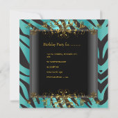 30th誕生日パーティーゼブラティール（緑がかった色）ブルー金ゴールドブラック 招待状 (裏面)