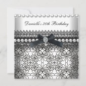 30th誕生日パーティーダマスク白黒パール 招待状 (正面)