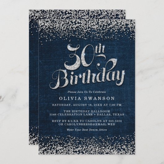 30th誕生日パーティーデニム&ダイヤモンド 招待状 (正面/裏面)