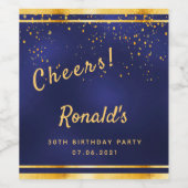 30th誕生日パーティーネイビー青金ゴールド応援 ワインラベル (シングルラベル)