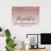 30th誕生日パーティーバラ金ゴールドグリッター ポスター (ホームオフィス)