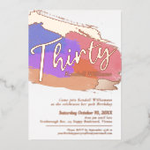 30th誕生日パーティーバラ金ゴールドフォト抽象芸術ブラシ 箔招待状 (正面)