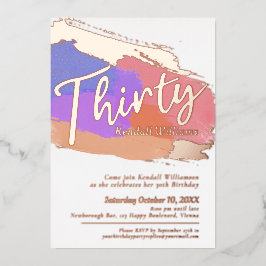 30th誕生日パーティーバラ金ゴールドフォト抽象芸術ブラシ 箔招待状