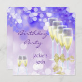 30th誕生日パーティーパープルシャンパングラス 招待状 (正面/裏面)