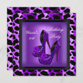 30th誕生日パーティーパープルヒョウ黒い靴 招待状 (正面/裏面)
