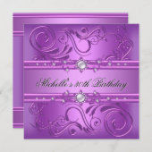 30th誕生日パーティーパープルピンクパールジュエルフローラ 招待状 (正面/裏面)