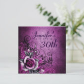 30th誕生日パーティーパープルフラワーつる植物誕生日 招待状 (スタンド正面)