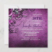 30th誕生日パーティーパープルフラワーつる植物誕生日 招待状 (裏面)