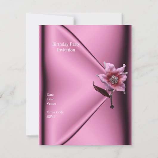 30th誕生日パーティーピンクシルクフローラジュエル 招待状 (裏面)