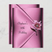 30th誕生日パーティーピンクシルクフローラジュエル 招待状 (正面/裏面)