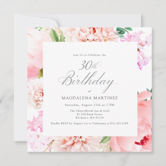 30th誕生日パーティーピンク牡丹フローラ広場 招待状 (正面)