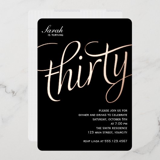 30th誕生日パーティーフォイル招待状 箔招待状 (封筒)