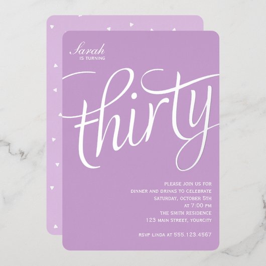 30th誕生日パーティーフォイル招待状 箔招待状 (正面/裏面)