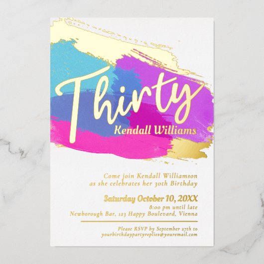 30th誕生日パーティーフォイル金ゴールドフォト抽象芸術アート 箔招待状 (正面)