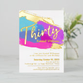 30th誕生日パーティーフォイル金ゴールドフォト抽象芸術アート 箔招待状 (立ち正面)