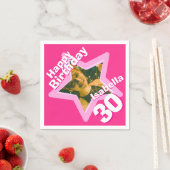 30th誕生日パーティーフォトスター熱いピンクのナプキン スタンダードカクテルナプキン (インサイチュ)