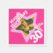 30th誕生日パーティーフォトスター熱いピンクのナプキン スタンダードカクテルナプキン (正面)