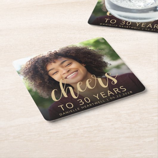 30th誕生日パーティーフォト応援 スクエアペーパーコースター (アングル)
