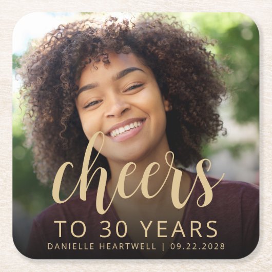 30th誕生日パーティーフォト応援 スクエアペーパーコースター (正面)