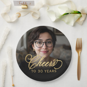 30th誕生日パーティーフォト金ゴールドスクリプト応援 ペーパープレート
