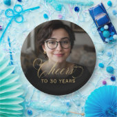 30th誕生日パーティーフォト金ゴールドスクリプト応援 ペーパープレート (パーティー)