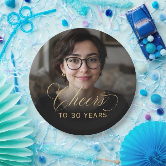 30th誕生日パーティーフォト金ゴールドスクリプト応援 ペーパープレート (パーティー)