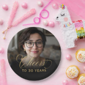30th誕生日パーティーフォト金ゴールドスクリプト応援 ペーパープレート (パーティー)