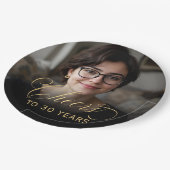 30th誕生日パーティーフォト金ゴールドスクリプト応援 ペーパープレート (アングル)