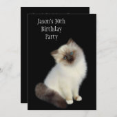 30th誕生日パーティーブラウン&ホワイトキャット 招待状 (正面/裏面)
