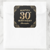 30th誕生日パーティーブラックと金ゴールドグリッターフレーム スクエアシール (バッグ)