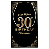 30th誕生日パーティーブラックと金ゴールドグリッターフレーム スモールペーパーバッグ (裏面)